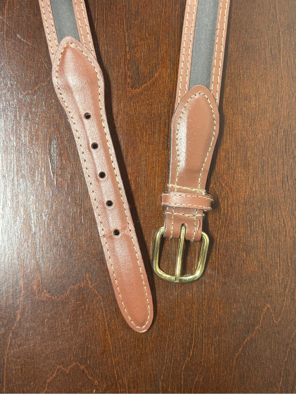 Source Unknown Brown Leather Belt with Brass Buckle